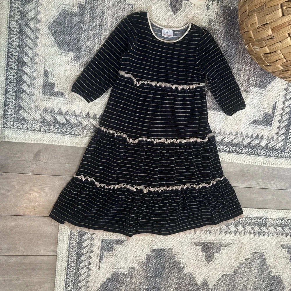 Hanna Andersson Girls Velour Velvet Formal Holiday Dress Ruffles (US 8) Like New